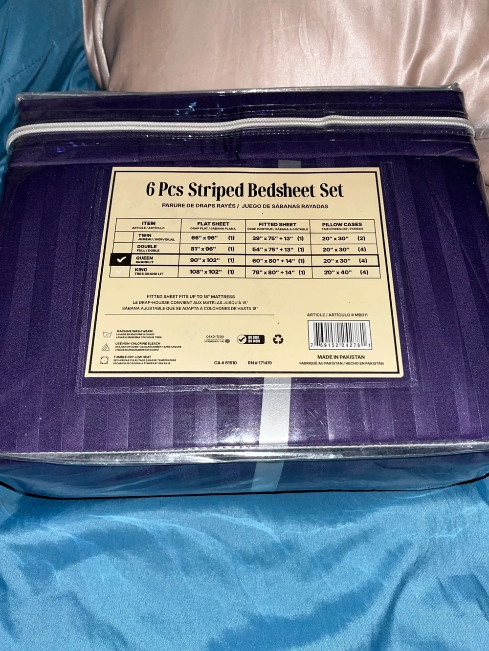 Queen Special Striped Bed Sheet Set - Purple (6 Piece)